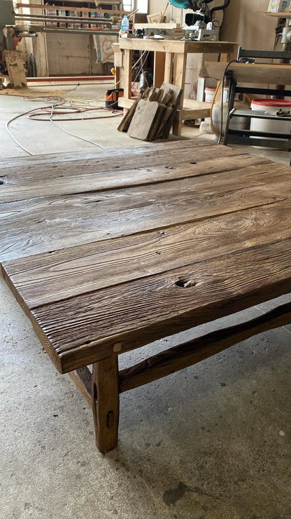 Rustic Large Oak Coffee Table • Reclaimed Handmade Living Room Square End Table