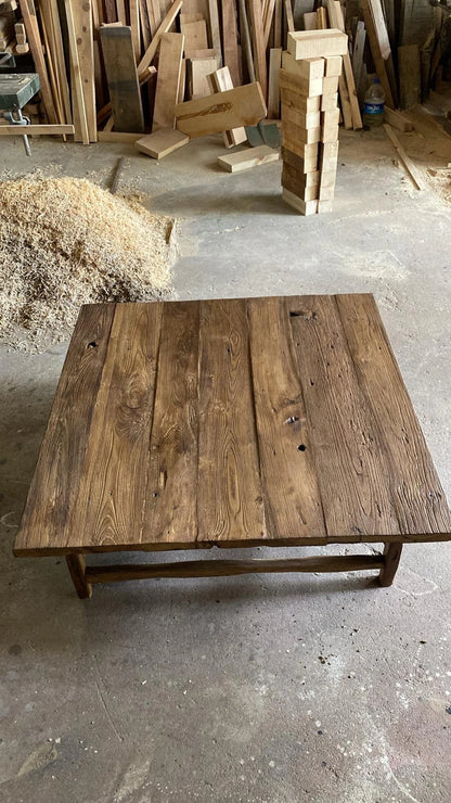 Rustic Large Oak Coffee Table • Reclaimed Handmade Living Room Square End Table