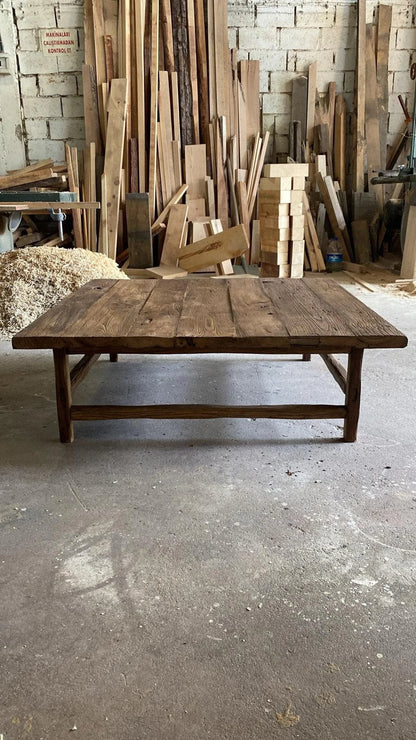 Rustic Large Oak Coffee Table • Reclaimed Handmade Living Room Square End Table