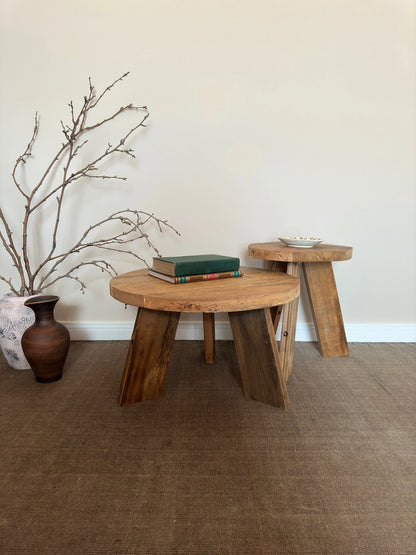 Unique Rustic Round Coffee Table • Reclaimed Wood Side Table