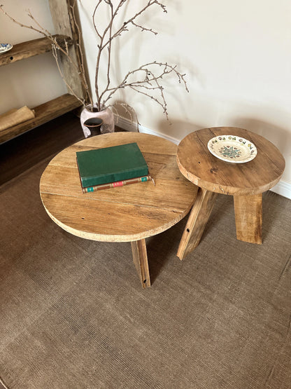 Unique Rustic Round Coffee Table • Reclaimed Wood Side Table