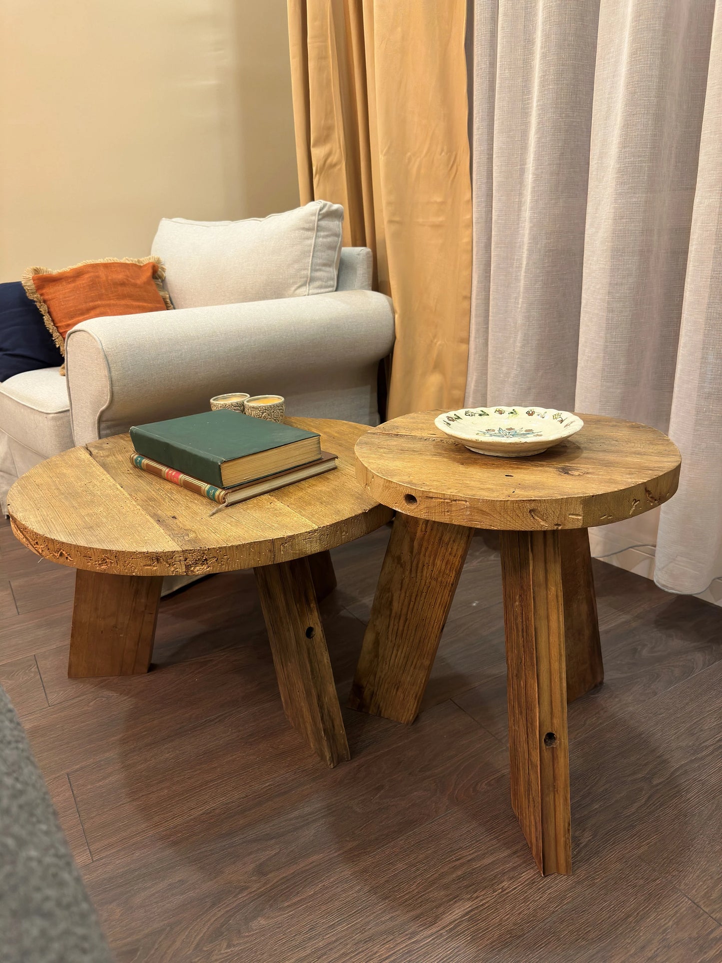 Unique Rustic Round Coffee Table • Reclaimed Wood Side Table