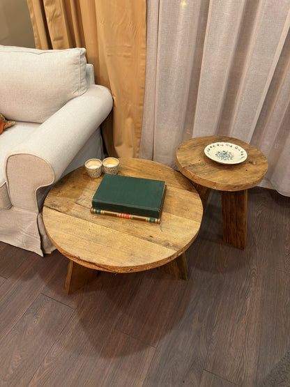 Unique Rustic Round Coffee Table • Reclaimed Wood Side Table