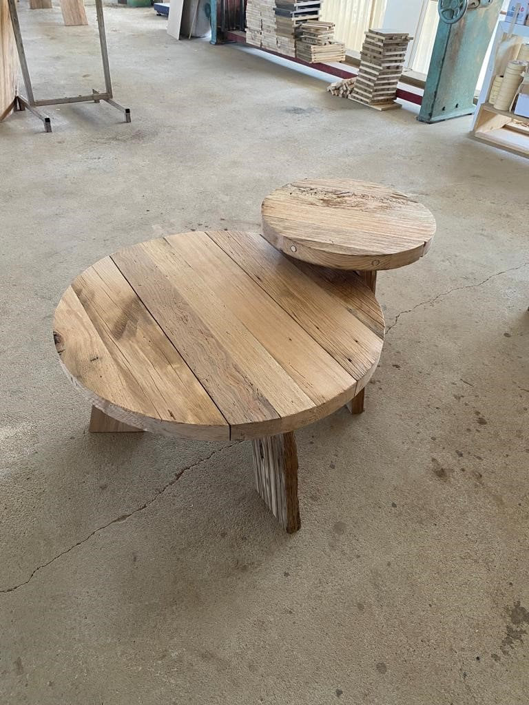 Unique Rustic Round Coffee Table • Reclaimed Wood Side Table