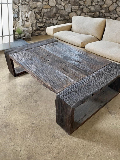 Unique Old Coffee Table • Handmade Farmhouse Furniture End Table • Reclaimed Wood Live Edge Coffee Table