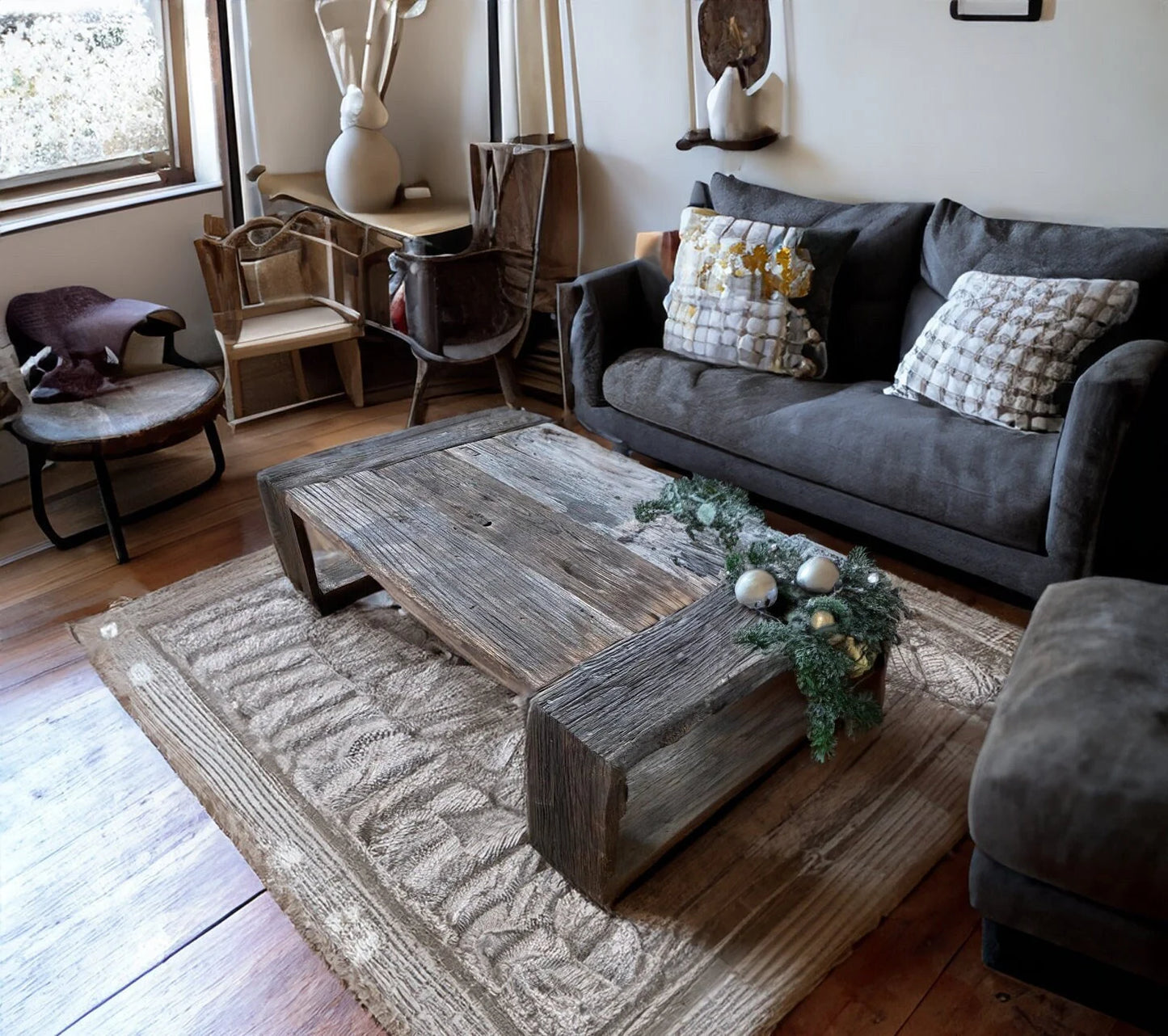 Unique Old Coffee Table • Handmade Farmhouse Furniture End Table • Reclaimed Wood Live Edge Coffee Table