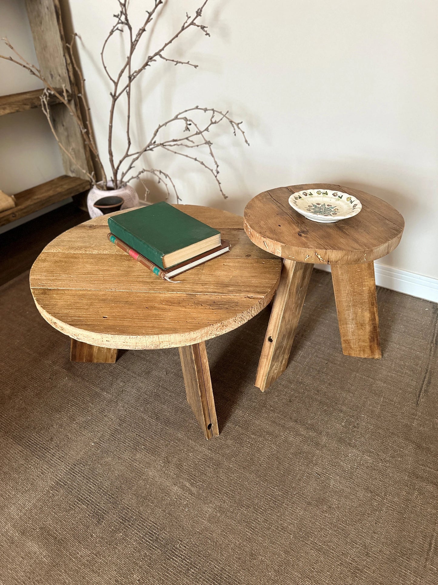 Unique Rustic Round Coffee Table • Reclaimed Wood Side Table