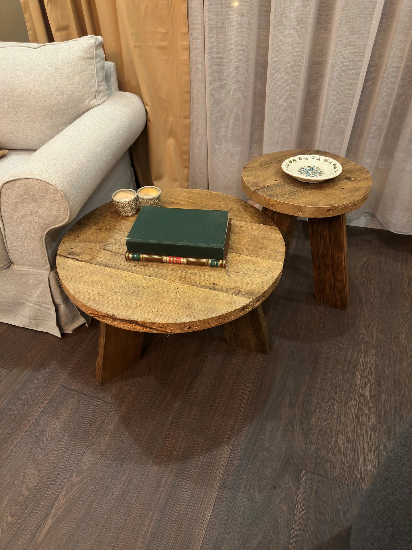 Unique Rustic Round Coffee Table • Reclaimed Wood Side Table