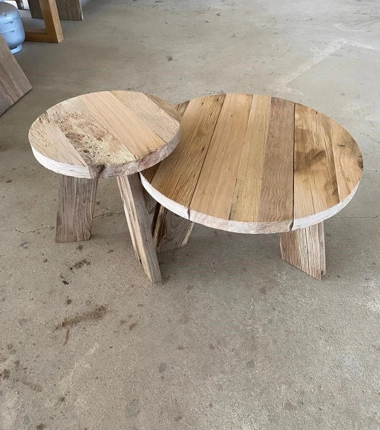 Unique Rustic Round Coffee Table • Reclaimed Wood Side Table