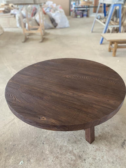 Unique Rustic Round Coffee Table • Reclaimed Wood Living Room Side Table