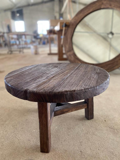 Unique Rustic Round Coffee Table • Reclaimed Wood Living Room Side Table