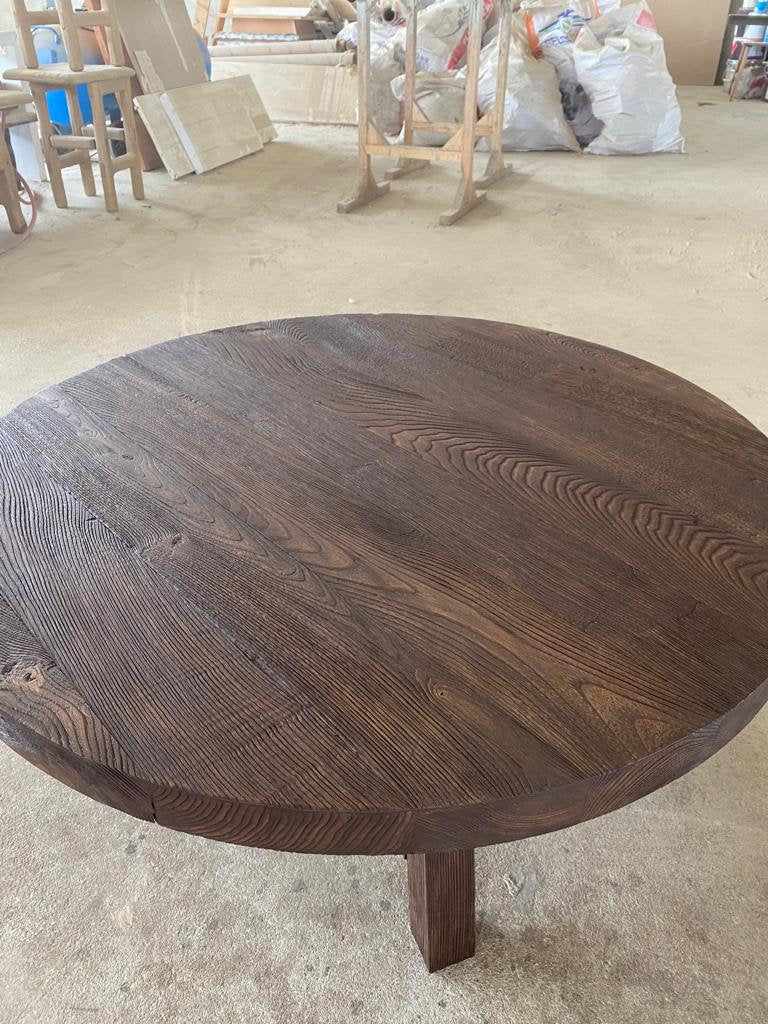 Unique Rustic Round Coffee Table • Reclaimed Wood Living Room Side Table