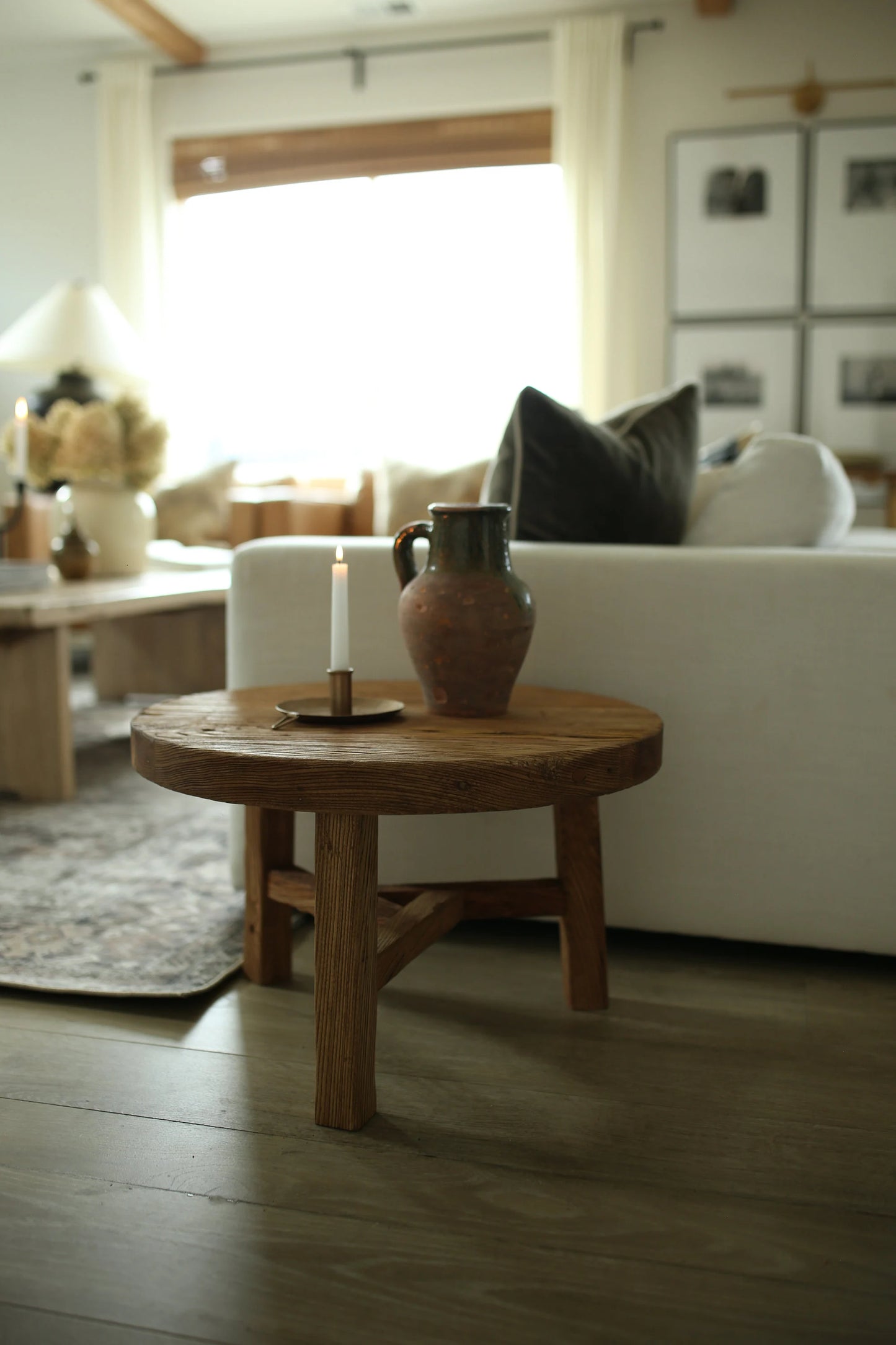 Unique Rustic Round Coffee Table • Reclaimed Wood Side Table