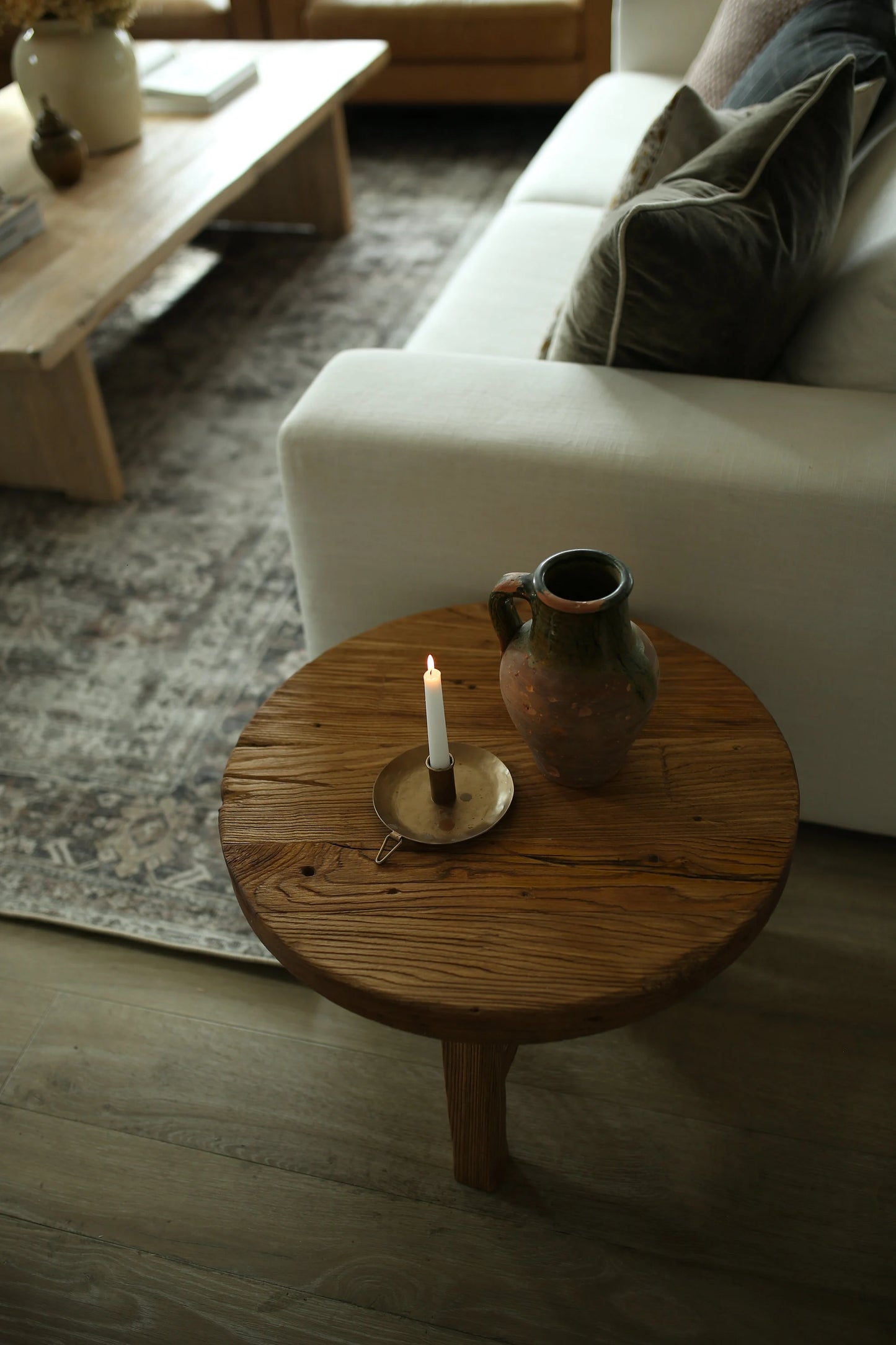 Unique Rustic Round Coffee Table • Reclaimed Wood Side Table