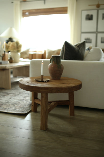 Unique Rustic Round Coffee Table • Reclaimed Wood Side Table