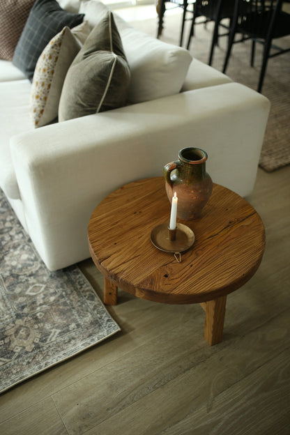 Unique Rustic Round Coffee Table • Reclaimed Wood Side Table