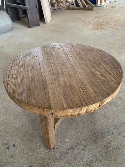 Unique Rustic Round Coffee Table • Reclaimed Wood Living Room Side Table