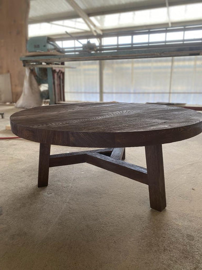 Unique Rustic Round Coffee Table • Reclaimed Wood Living Room Side Table