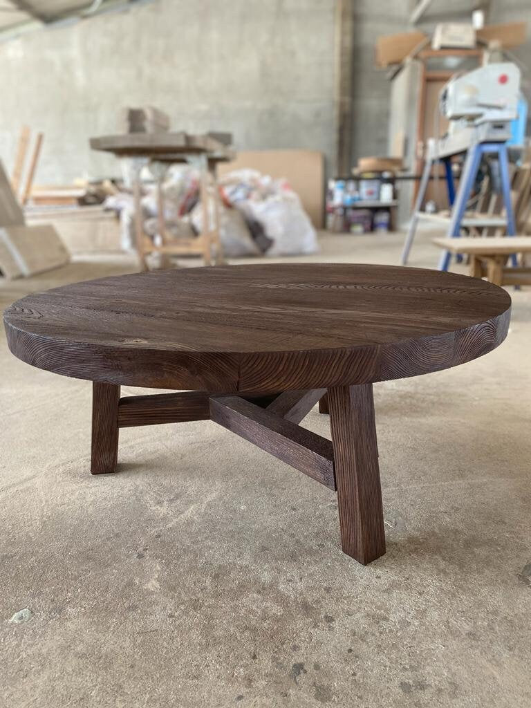 Unique Rustic Round Coffee Table • Reclaimed Wood Living Room Side Table